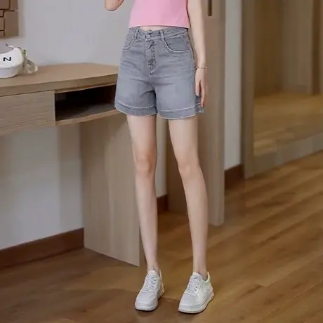 复古时尚牛仔阔腿短裤女2025夏季薄款高腰显瘦三分裤子窄版直筒裤商品大图