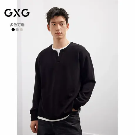 GXG男装假两件卫衣25年秋新款圆领T恤亨利衫上衣#G25D313137图片
