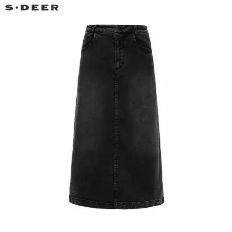 sdeer圣迪奥冬装女装复古高腰插袋做旧牛仔直筒裤长裙S24481101图片