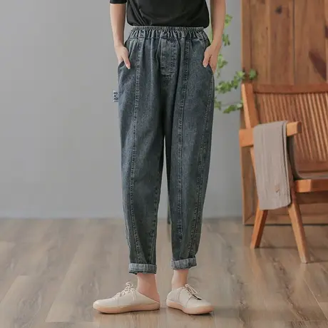 dza 高腰显瘦宽松直筒牛仔裤子女春秋长裤休闲哈伦裤收腿小脚裤女商品大图