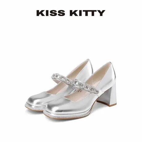 【呼呼专享】KISSKITTY银色单鞋女25夏季新款玛丽珍鞋法式复古低商品大图
