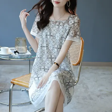 宝诗黎白色方领镂空蕾丝裙2023夏季新款短袖女装时尚气质连衣裙薄图片