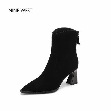 奥莱专供Nine West/玖熙尖头粗跟弹力瘦瘦靴高跟短靴气质靴子女冬图片