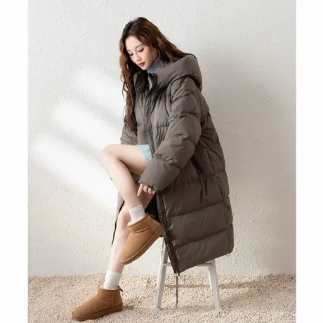 唐狮2024冬季女连帽韩系加厚过膝长款羽绒服休闲保暖灰色面包服w5商品大图