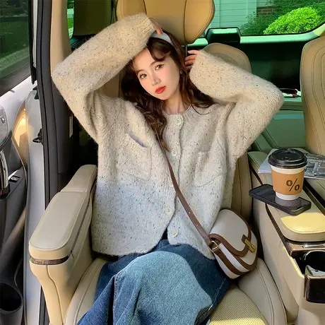 唐狮秋冬季女毛衣新式花纱温柔风开衫外套短款宽松百搭时尚tu商品大图