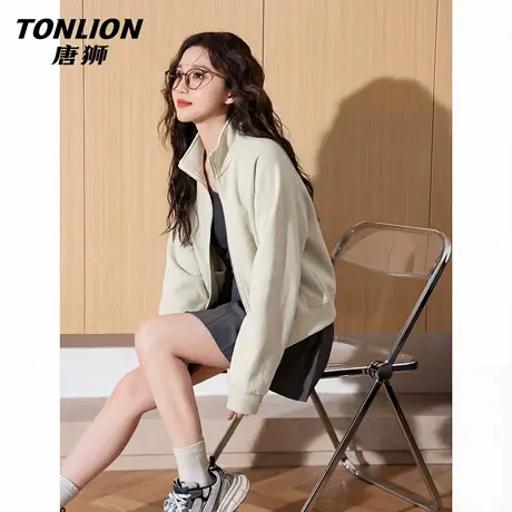 唐狮官方宽松外套女2026新款春季短款立领卫衣开衫美式休闲上衣VC图片