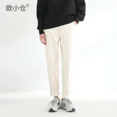 欧小仓 土耳其锥形米白色柔软老爹裤 设计感女小众高腰萝卜牛仔裤图片