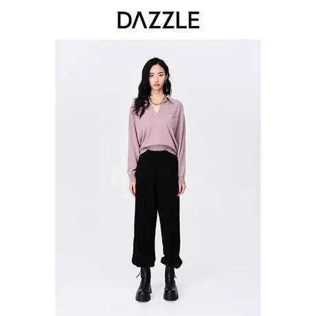 【七七酱专享】DAZZLE地素奥莱秋粉紫色简约polo领短款羊绒羊毛混图片