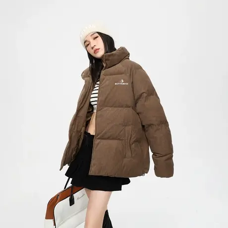 美式美拉德风立领棉服女冬季加厚外套2023新款复古宽松面包服棉衣商品大图