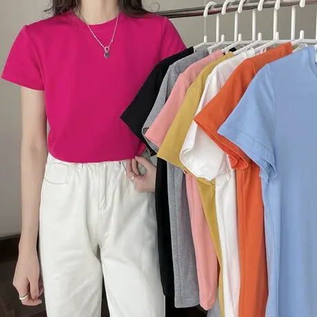 超火cec短袖t恤女装2023新款潮泫雅风半袖宽松韩版纯色上衣糖果色图片