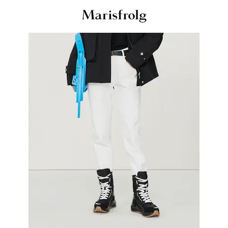 【水洗棉牛仔面料】玛丝菲尔秋冬白色显瘦直筒牛仔休闲裤商品大图