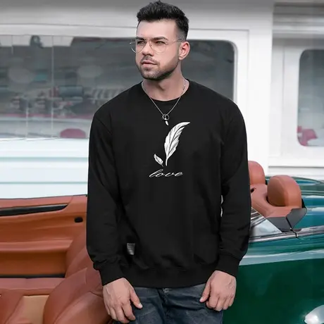 胖哥哥圆领卫衣男大码2024年宽松加肥加大胖子男无帽印花休闲上衣商品大图