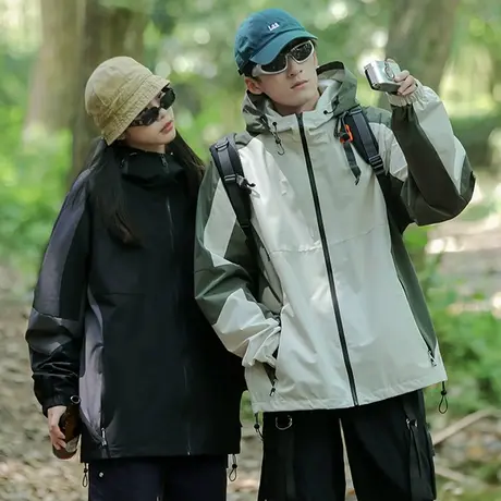 美式冲锋衣外套男春秋季新款潮牌宽松情侣上衣潮流户外登山服夹克商品大图