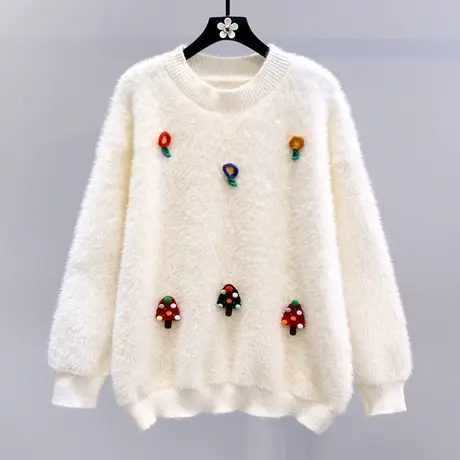 温柔风小清新圣诞水貂绒毛衣女冬季2023新款宽松慵懒减龄针织上衣图片