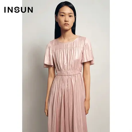 INSUN恩裳夏季压褶高腰修身连衣裙图片