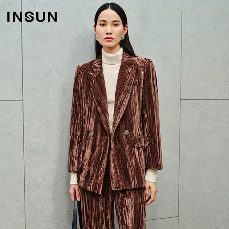 INSUN恩裳线上专选秋季戗驳领肌理感丝绒西装外套商品大图