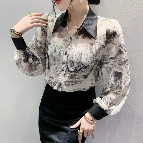 复古气质雪纺衬衫女长袖春秋2024新款别致个性上衣显瘦休闲衬衣潮图片