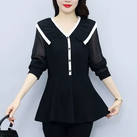 秋季上衣女新款2023长袖t恤女装欧货早秋洋气减龄大码打底衫胖mm商品大图