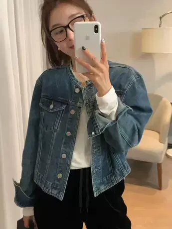 韩系甜酷炸街立领个性牛仔外套女秋季学院风ins复古短款长袖夹克商品大图