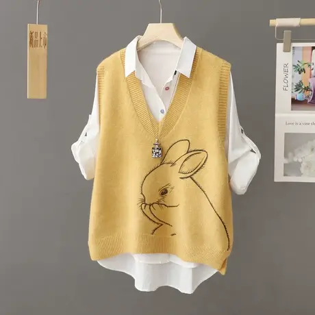 秋冬针织马甲女背心宽松2024年秋季新款外搭套头减龄V领毛衣马夹图片