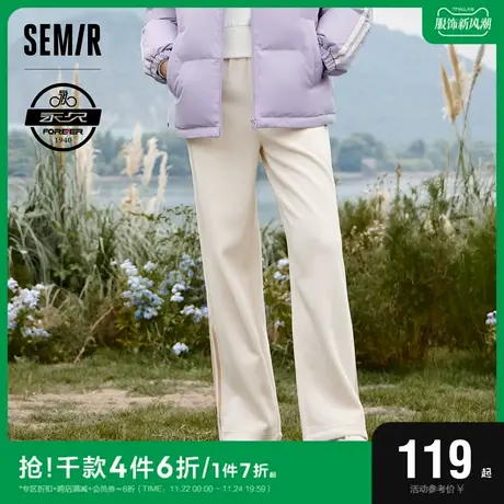 森马永久联名系列休闲裤女撞色女裤抓绒阔腿裤冬2023新款慵懒卫裤商品大图