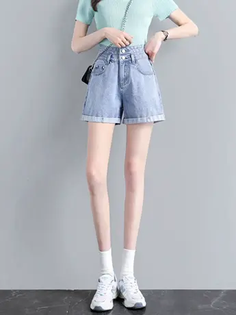 清仓捡漏超高腰牛仔短裤女夏薄2023新款宽松辣妹显瘦卷边a字热裤图片