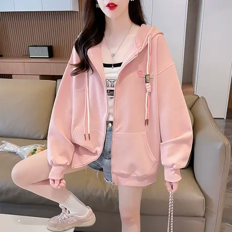 早秋装连帽卫衣女春秋季韩版宽松大码慵懒风初秋薄款洋气开衫外套商品大图