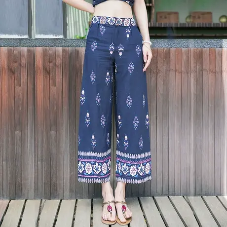 西子美丽心情2023春装新品女装高腰休闲阔腿裤子波西米亚风格长裤商品大图