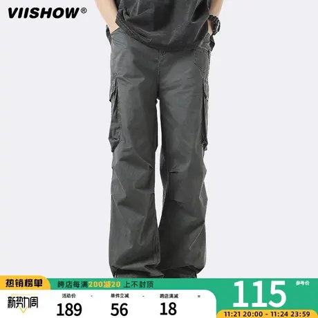 VIISHOW美式高街工装裤子男秋季休闲长裤潮牌宽松运动裤直筒裤子商品大图
