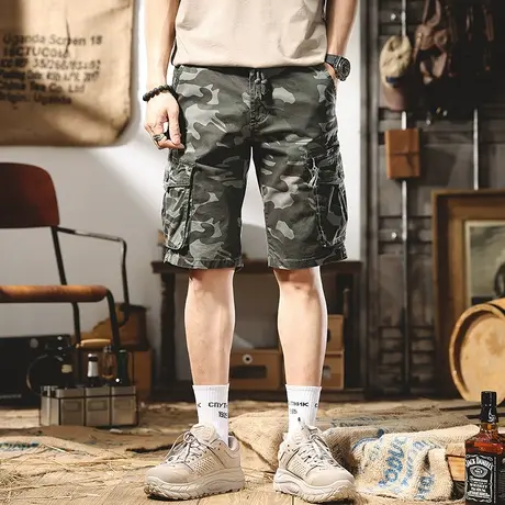 夏季薄款潮牌迷彩短裤男宽松工装裤户外多口袋休闲裤五分中裤潮流商品大图