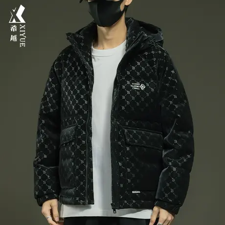 满身印连帽棉衣男2023冬季新款保暖加厚面包棉服宽松大码男士外套商品大图