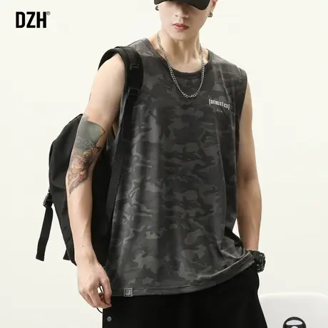 男士迷彩运动背心冰丝无袖t恤男夏季健身显肌肉宽松外穿美式坎肩商品大图