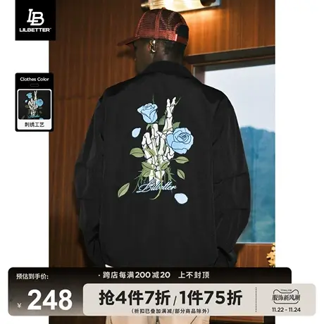 Lilbetter幸运手势夹克男欧美街头上衣潮牌翻领褂子秋季刺绣外套商品大图