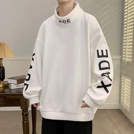 秋冬款高领卫衣男帅气青少年潮牌加厚颗粒绒打底衫男孩保暖上衣服商品大图