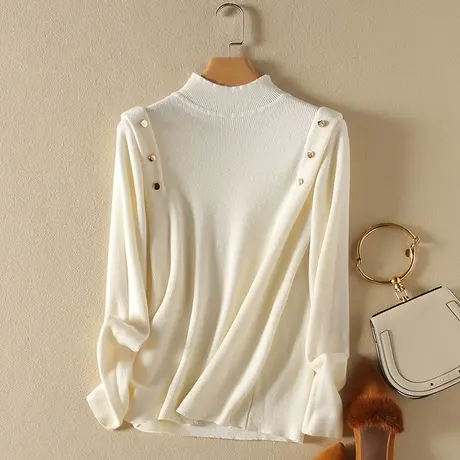 半高领毛衣女春装内搭新款韩版宽松套头加厚百搭长袖针织打底衫女图片
