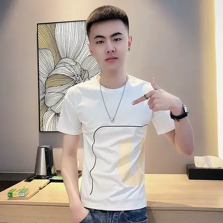 夏季男士t恤打底衫短袖修身半袖紧身时尚字母印花潮流网红ins体恤商品大图