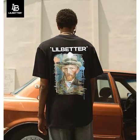 Lilbetter梵高联名自画像纯棉男t恤美式复古短袖2024新款体恤衫LB商品大图