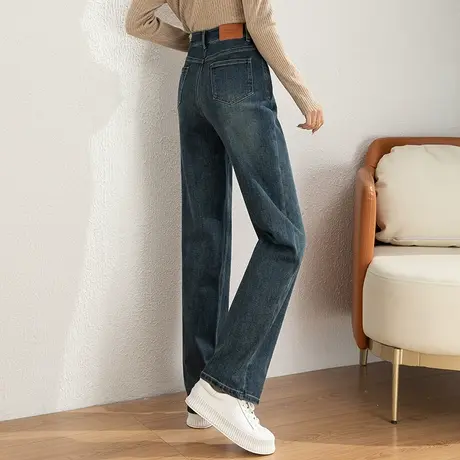 高腰阔腿牛仔裤女2025新款春秋女裤显瘦裤子宽松烟筒裤窄版直筒裤商品大图