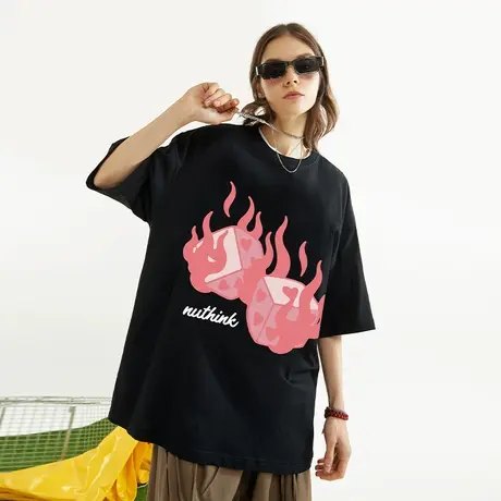 Nuthink欧美潮流小众设计短袖T恤男夏季oversize潮牌情侣装半截袖商品大图