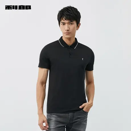 【莱卡纤维】利郎官方翻领T恤男2024夏商务休闲黑色男士POLO衫图片