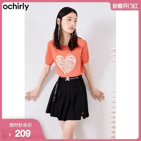 【新降】ochirly欧时力短袖针织衫女新款夏装心形别致上衣商品大图