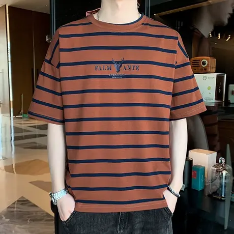 夏季男士T恤条纹短袖ins潮牌半袖2023新款半截袖痞帅夏装衣服体恤商品大图