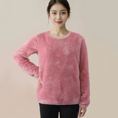 珊瑚绒圆领套头睡衣上衣女冬法兰绒毛绒家居服单件商品大图