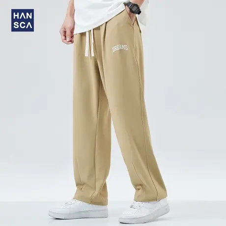 hansca日系复古休闲裤男夏季纯色宽松潮流运动大码青少年直筒长裤商品大图