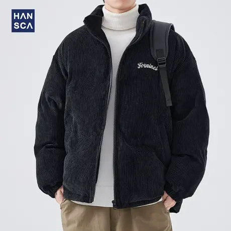 hansca美式灯芯绒立领棉衣男冬季字母刺绣棉袄防寒保暖面包服外套商品大图