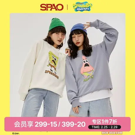 SPAO海绵宝宝联名春季新款时尚情侣休闲印花套头卫衣SPMWC1CD04图片