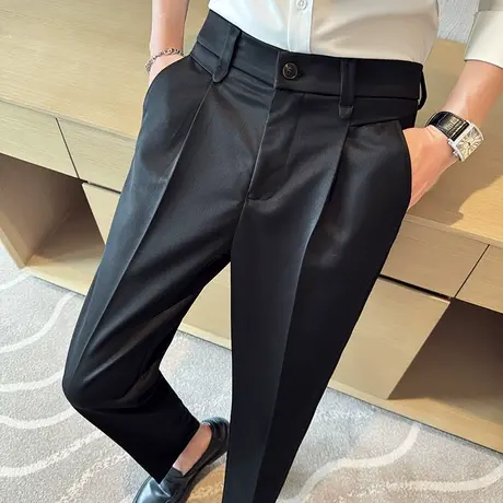 休闲西裤春夏季潮流雅痞高级感垂感商务修身小脚男款小西裤长裤商品大图