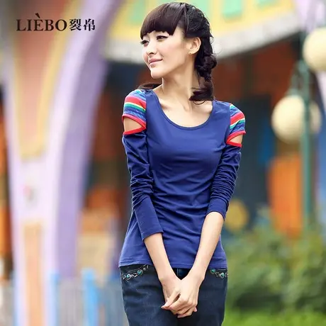 裂帛原创简约设计感彩虹BM镂空修身长袖T恤女ins小个子辣妹上衣潮商品大图