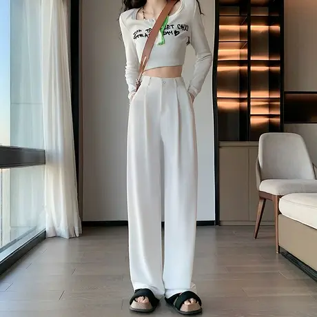 高级感西装裤子女春秋季2024新款高腰垂坠感休闲窄版直筒阔腿裤商品大图