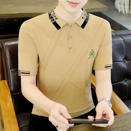 夏装冰丝短袖t恤男韩版潮流翻领POLO衫冰麻针织半袖保罗带领上衣商品大图